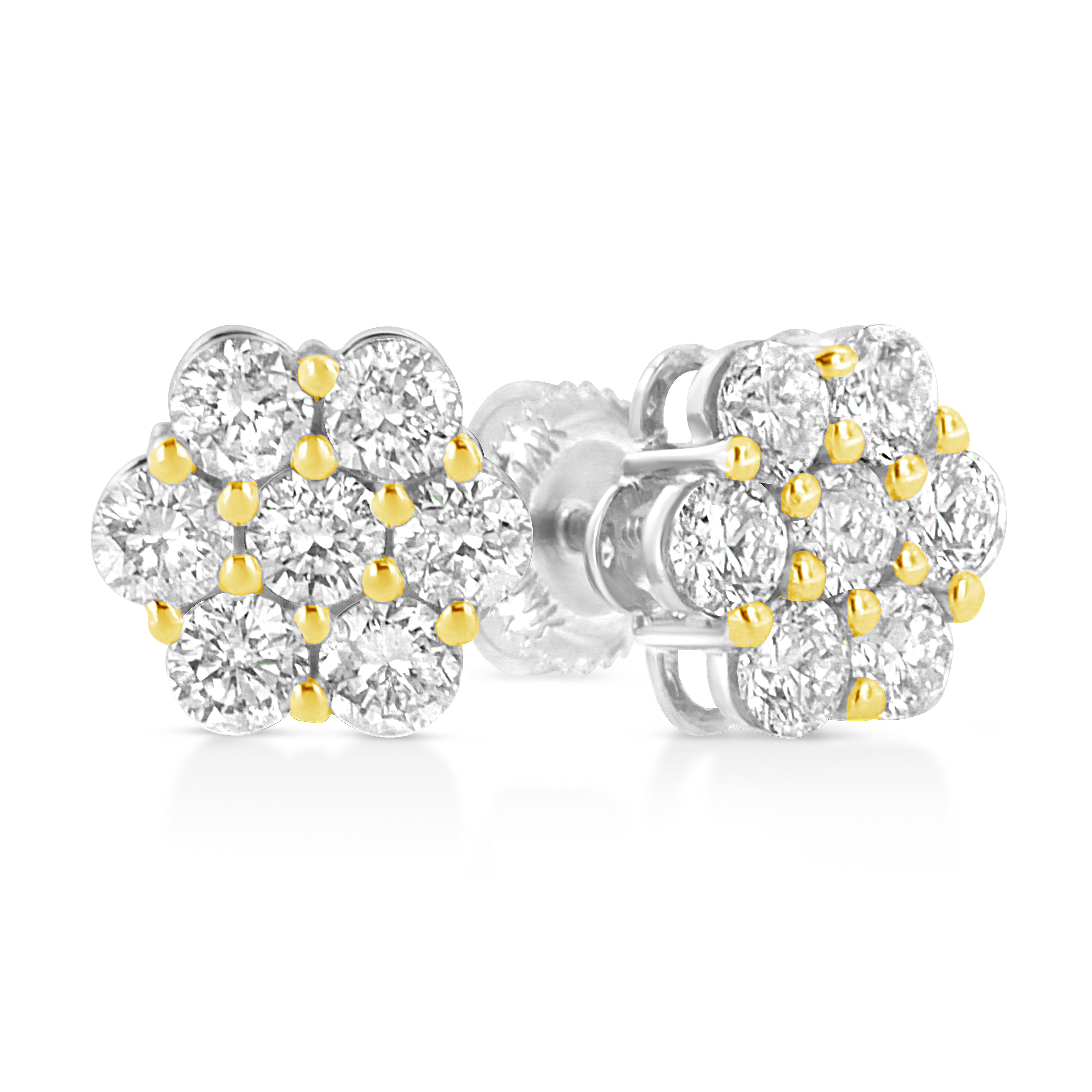 Yellow Gold Over Silver 1/4 Ct Diamond Cluster Stud Earrings