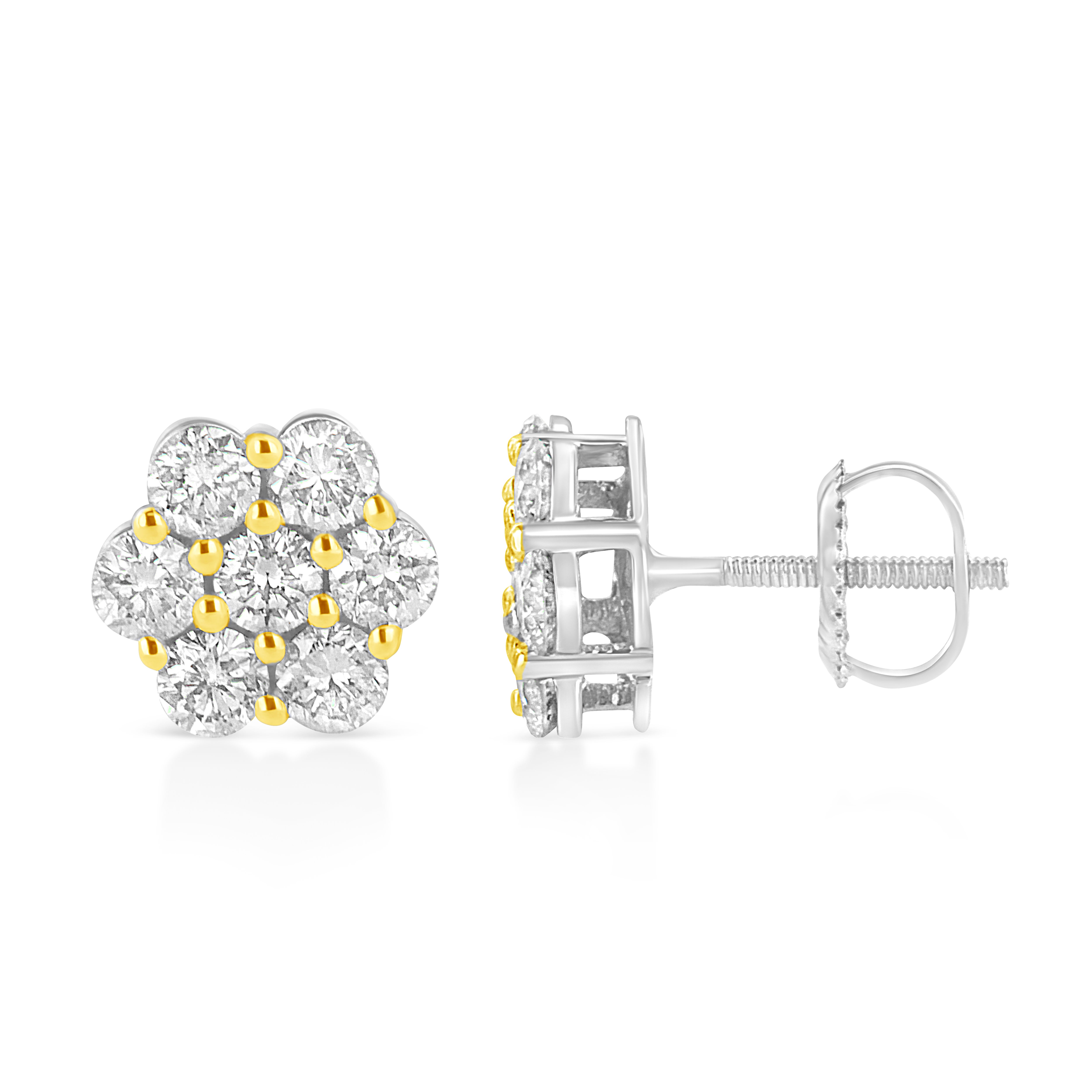 Yellow Gold Over Silver 1/4 Ct Diamond Cluster Stud Earrings