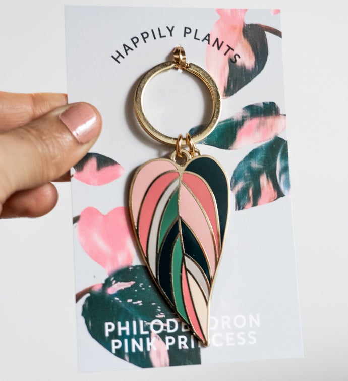 Variegated Philodendron Pink Keychain, Plant Gifts