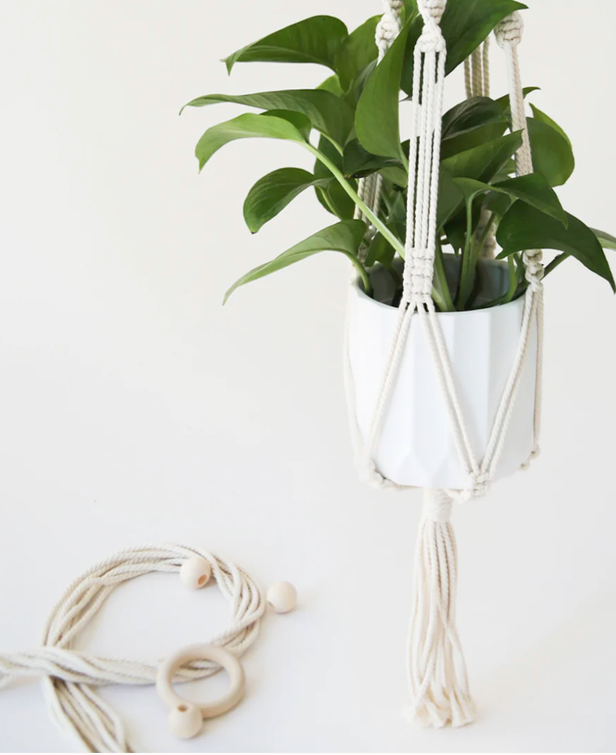 DIY Macramé Kit, Macrame Plant Hanger, Hanging Planter organic cotton with  beads