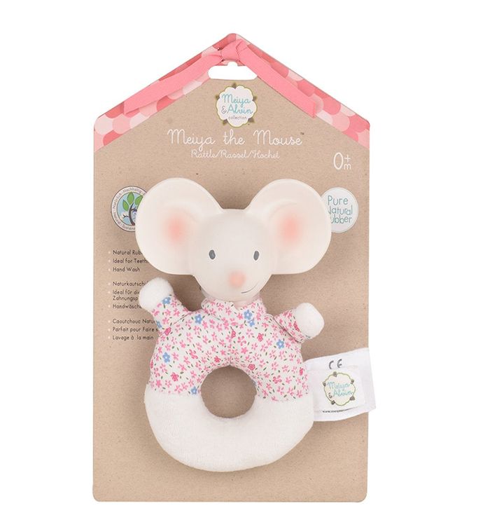 Meiya The Mouse - Soft Rattle & Teether With Organic Natural Rubber Head