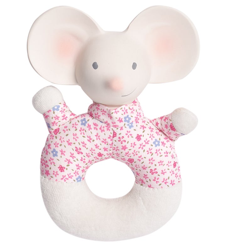 Meiya The Mouse   Soft Rattle & Teether With Organic Natural Rubber Head