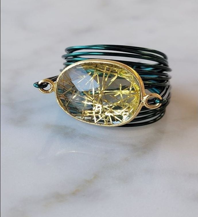 Torrey Ring in Green W/ Golden Rutilated Qtz