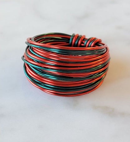 Marcia Wire Wrap Ring in Red & Green Over Cu 