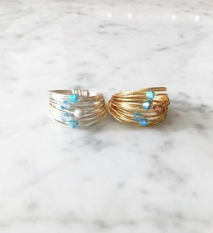 Marcia Ring W/ Aquamarine Ab Crystals 