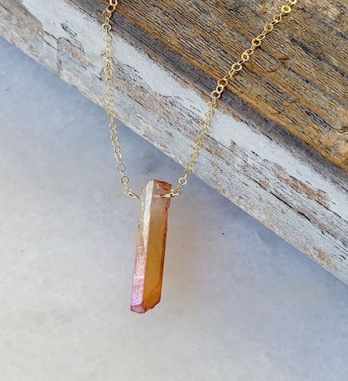 Single Peach Qtz Crystal Pendant Necklace