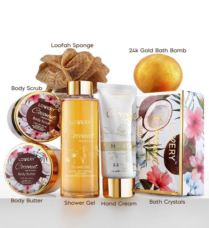 Bath & Body Gift Set - Coconut Bath Set In Cosmetic Bag