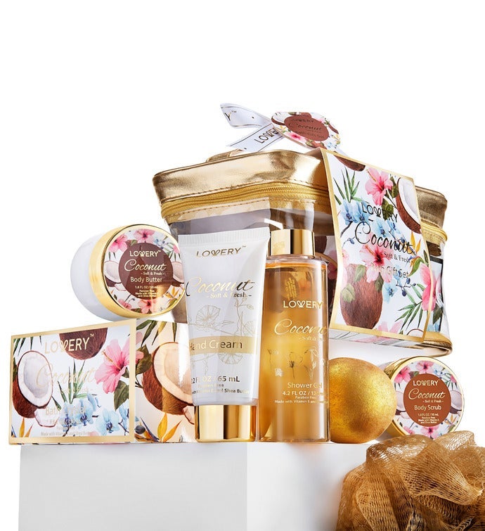 Bath & Body Gift Set   Coconut Bath Set In Cosmetic Bag