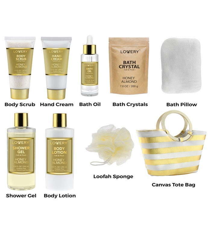 Luxury Bath & Shower Package   Spa Kit,  Honey Almond Scent