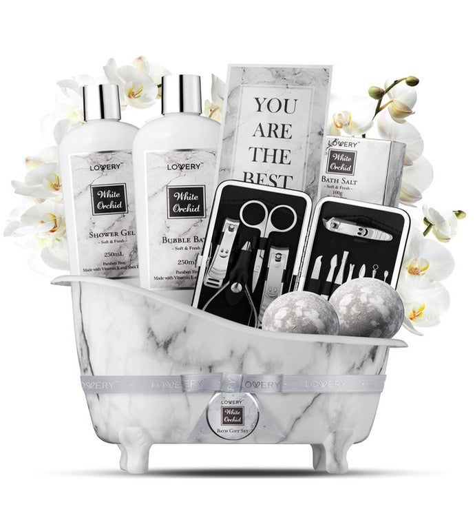 White Orchid Self Care Gift For Women, Girlfriend, 20pc Spa Set