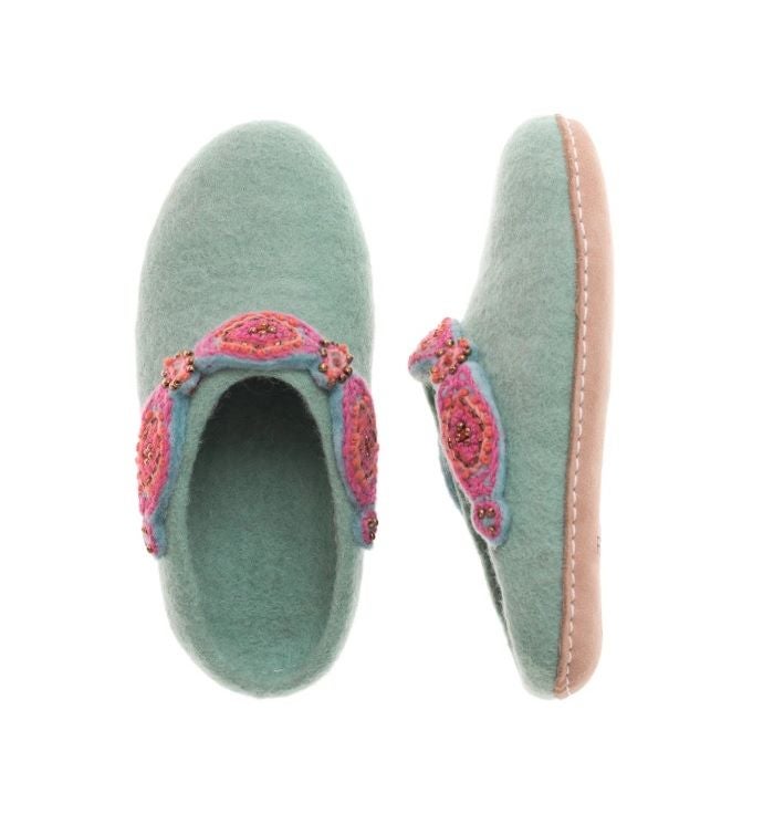 Turquoise Jeweled Cuff Slipper