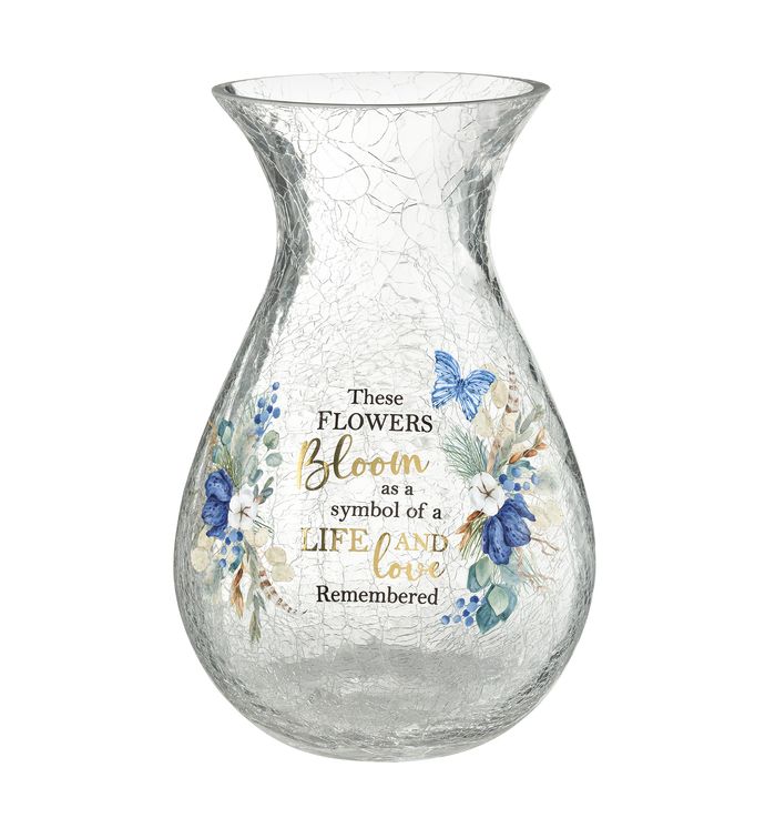 Lillian Rose Crackle Glass Memorial Flower Vase With Sympathy Verse