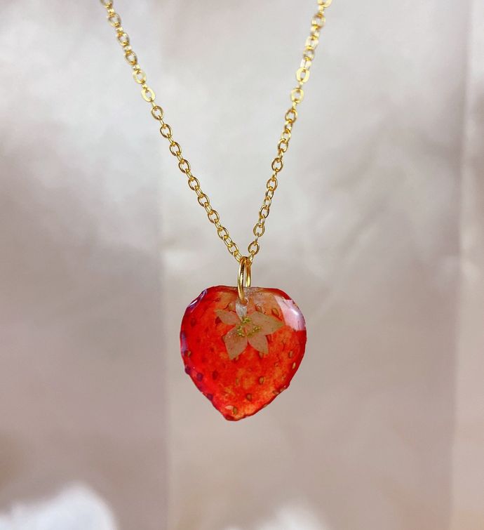 Dried Strawberry Handmade Resin Necklace