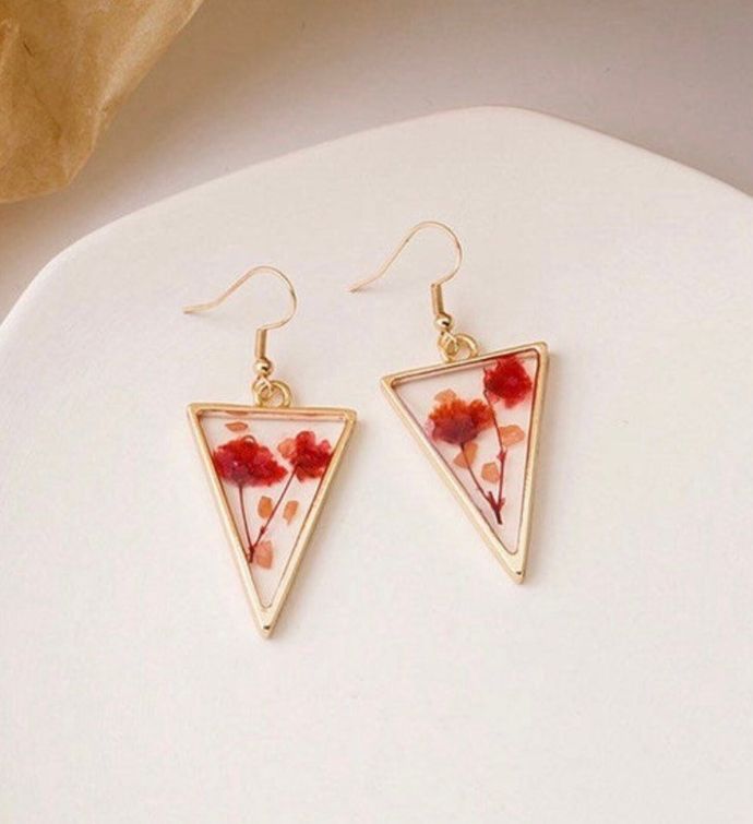 Dried And Pressed In Triangle Frame Flower Earrings
