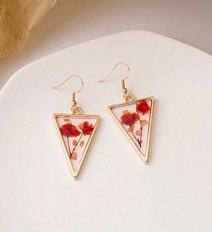 Dried And Pressed In Triangle Frame Flower Earrings