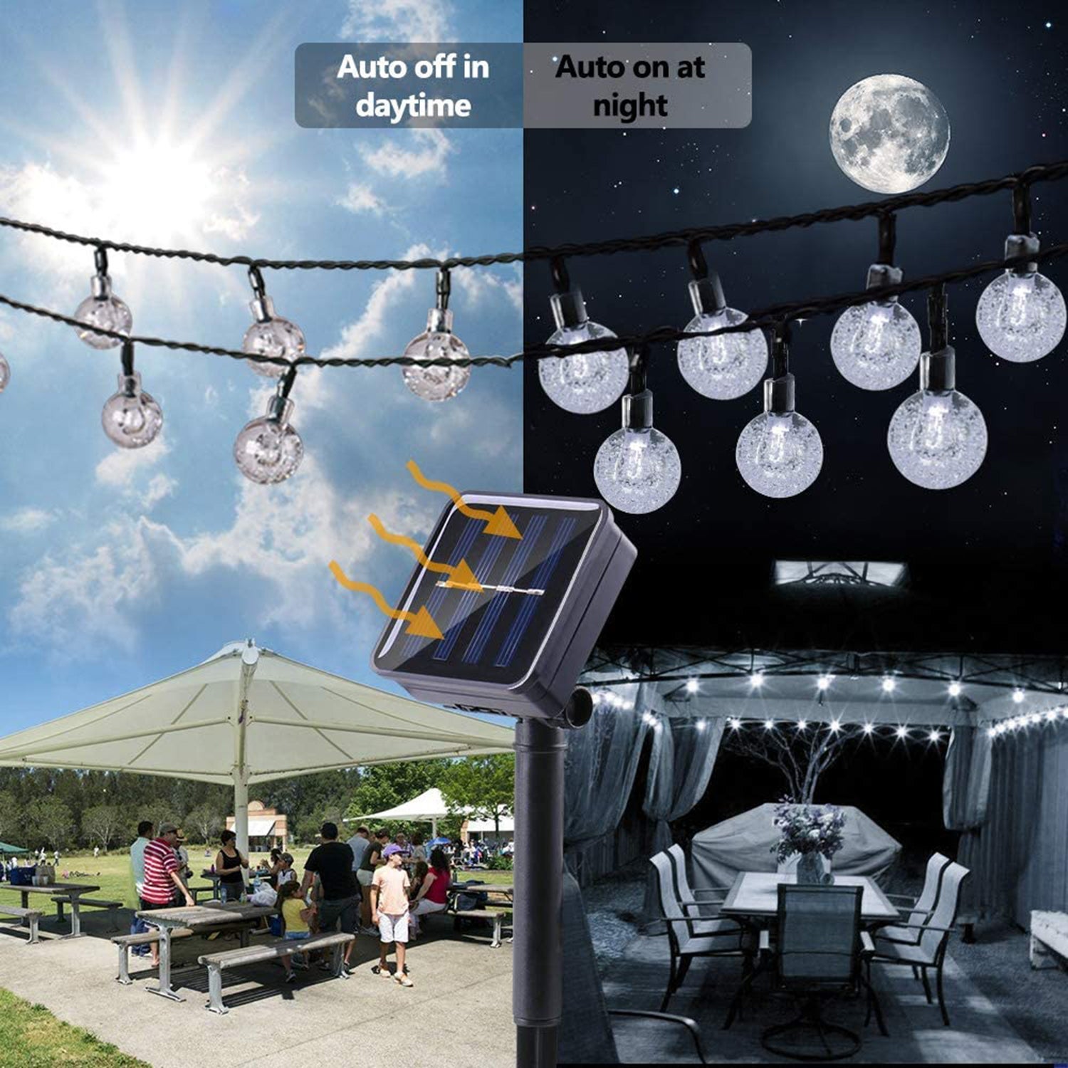 19.7" 40 Led Solar Water Droplet Crystal Ball Fairy String Light 8 Modes