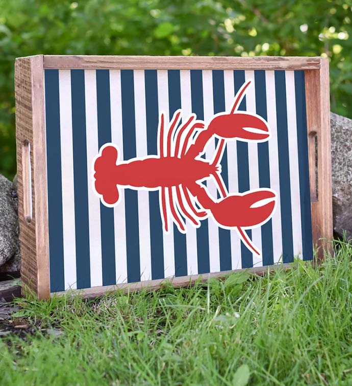 Lobster Stripes Wooden Serving Tray