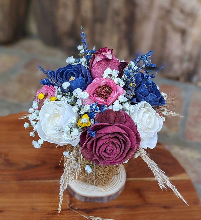 Patriotic Gift Red White And Blue Preserved Flower Bouquet With Fragrance