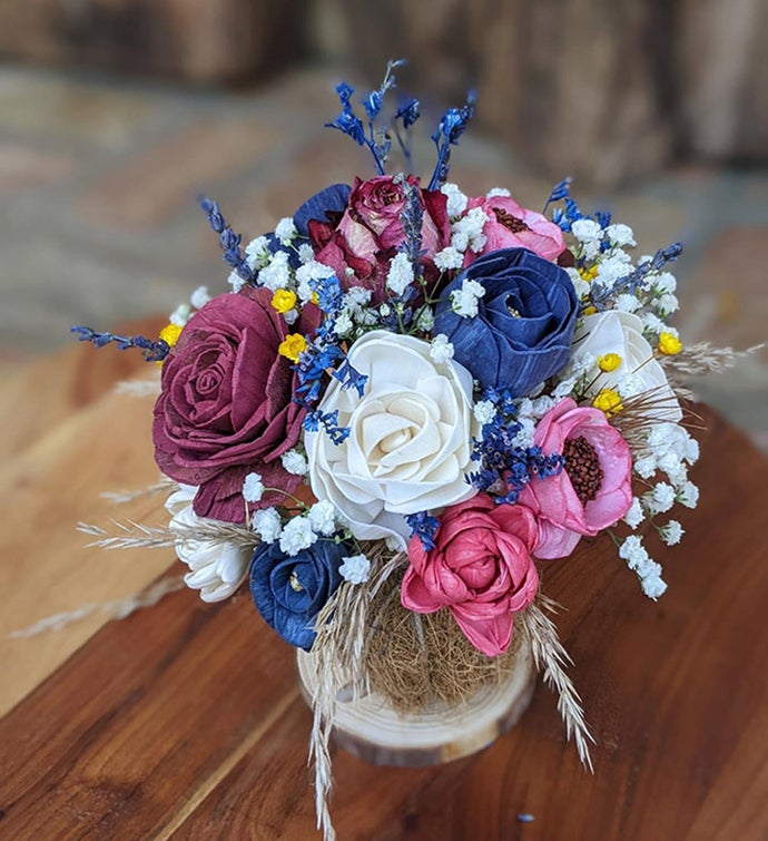 Patriotic Gift Red White And Blue Preserved Flower Bouquet With Fragrance
