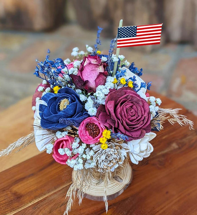 Patriotic Gift Red White And Blue Preserved Flower Bouquet With Fragrance