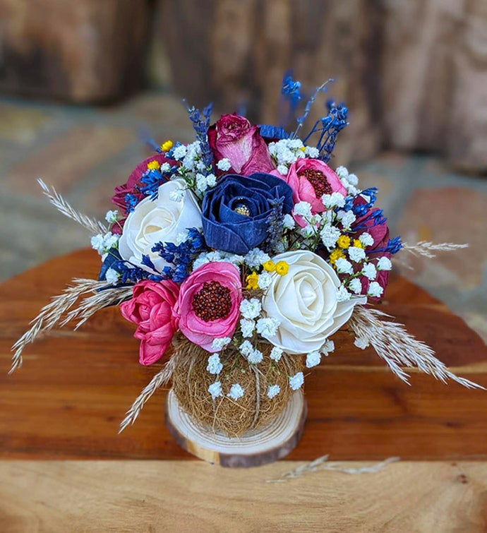 Patriotic Gift Red White And Blue Preserved Flower Bouquet With Fragrance