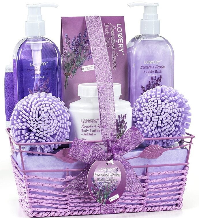Lovery Home Spa Gift Baskets   Lavender & Jasmine Home Spa   8pc Set