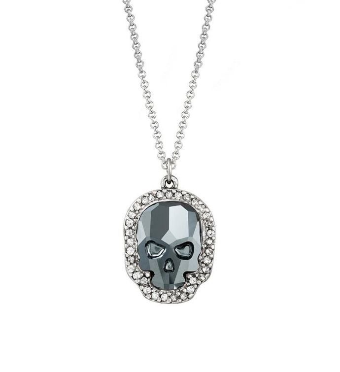 Luca + Danni Crystal Pave Skull Necklace In Silver Night