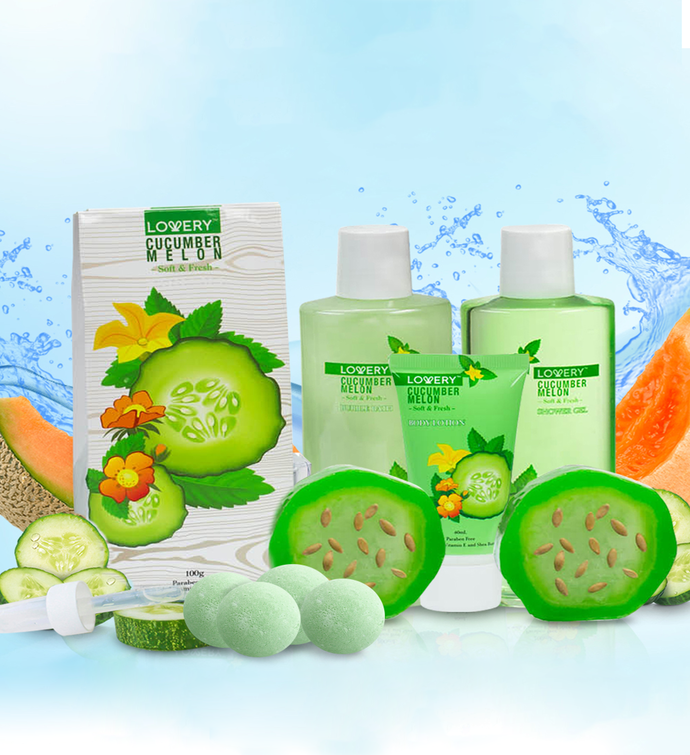 Lovery Home Spa Gift Set - Natural Cucumber & Organic Melon - 12 Pc