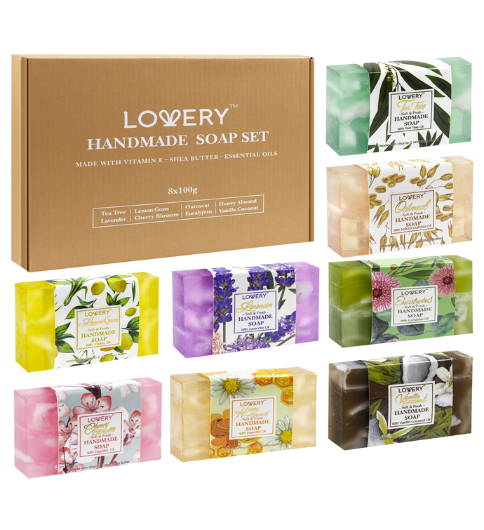 Handmade Soap Set   8 Piece Variety Pack, Luxury Bath Soap Gift Box