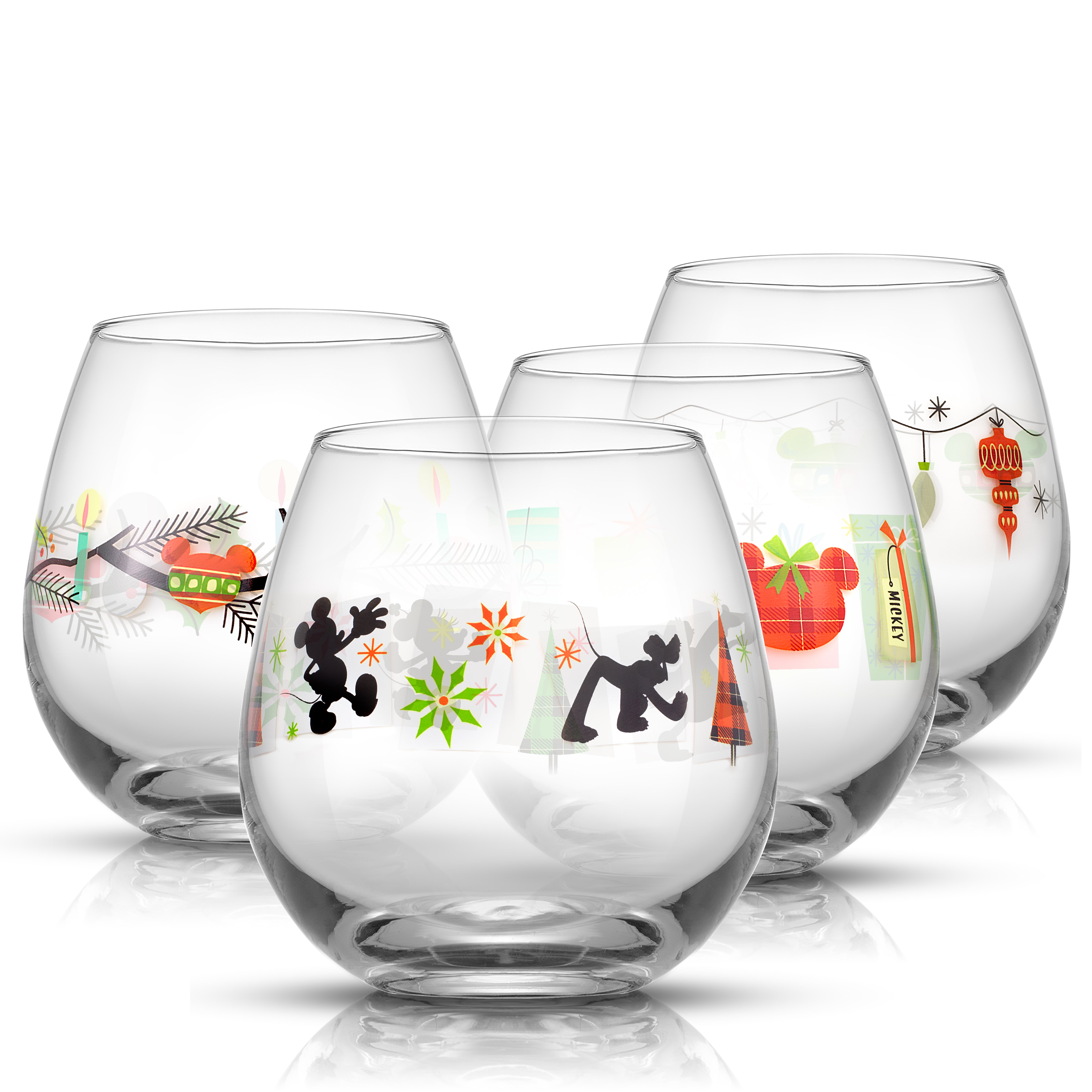 Disney Mickey Mouse Joy O Joy Stemless Wine Glass - Set Of 4