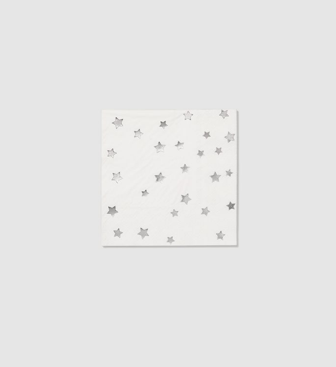 Silver Stars Cocktail Napkins  25 Per Pack