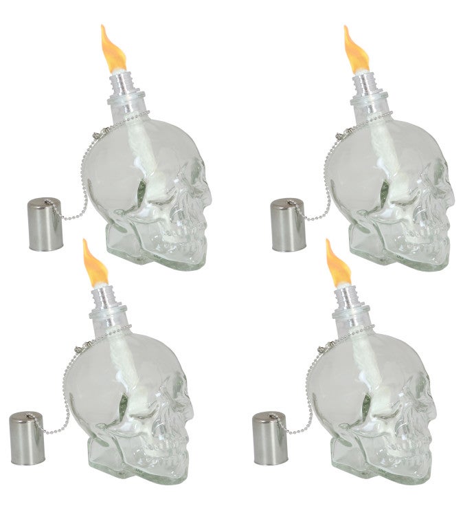 Grinning Skull Glass Tabletop Torches   Clear