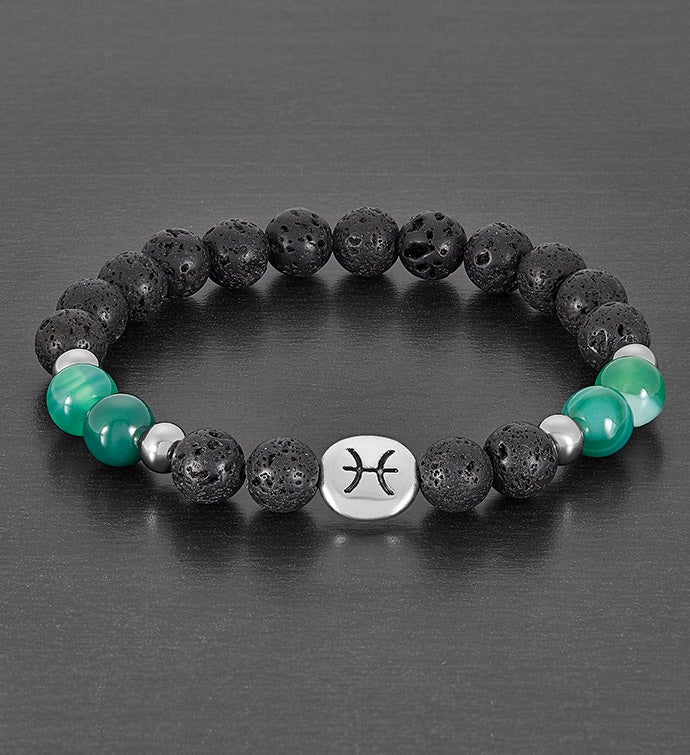 Zodiac Sign Agate And Lava Stone Stretch Bracelet