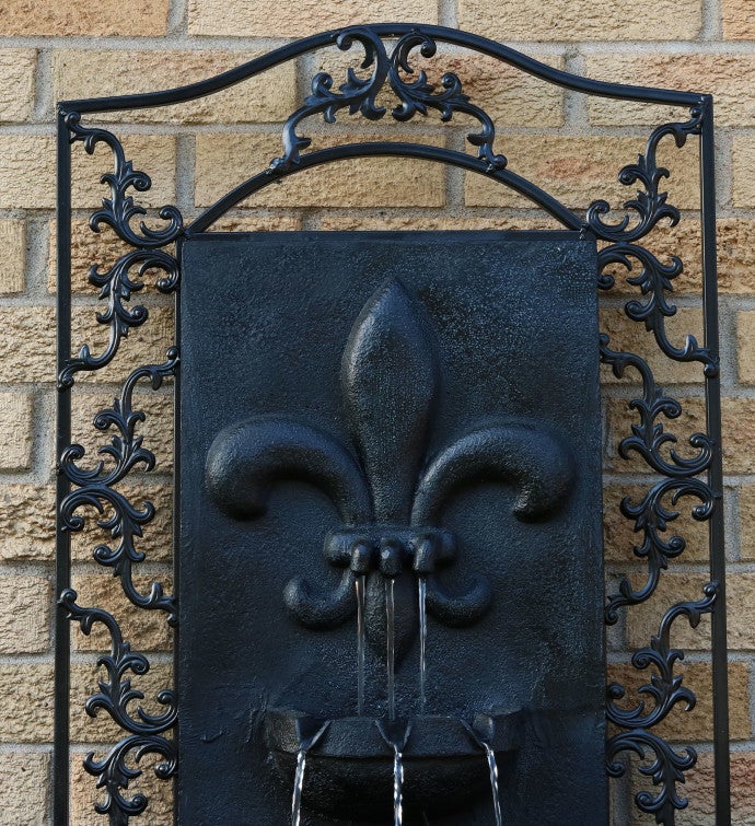 French Lily Outdoor Wall Water Fountain 33" Lead Finish