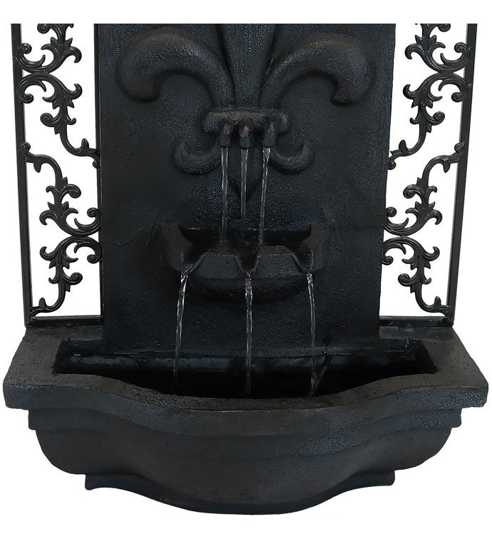 French Lily Outdoor Wall Water Fountain 33" Lead Finish