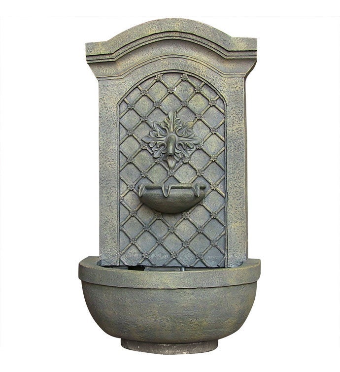 Rosette Solar With Battery Outdoor Wall Fountain 31" French Limestone