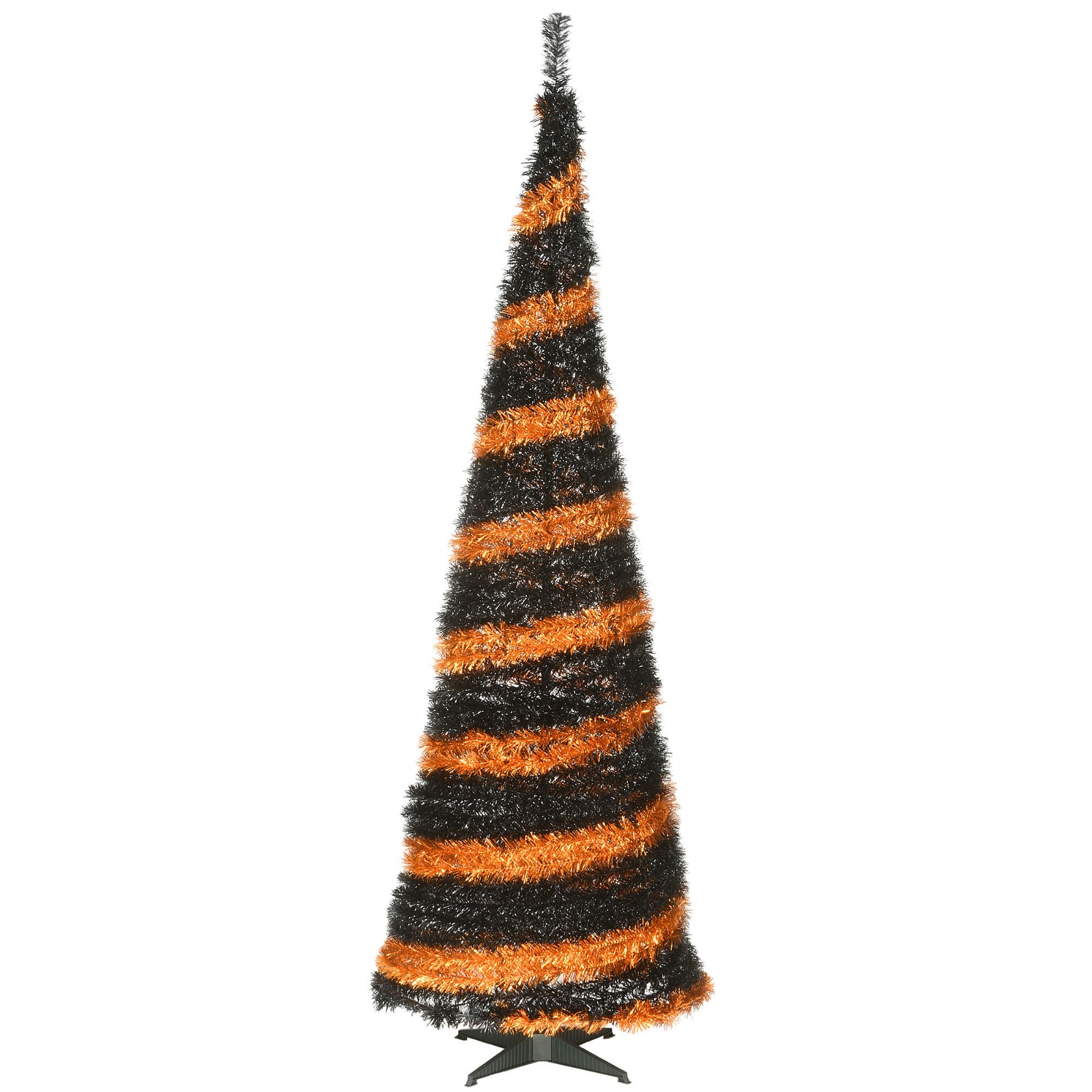 7.5' Black And Orange Halloween Pop up Tinsel Tree