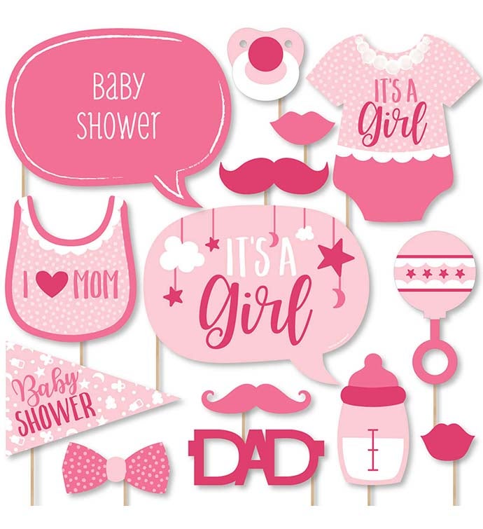 Its A Girl  Pink Baby Shower Photo Booth Props Kit   20 Count