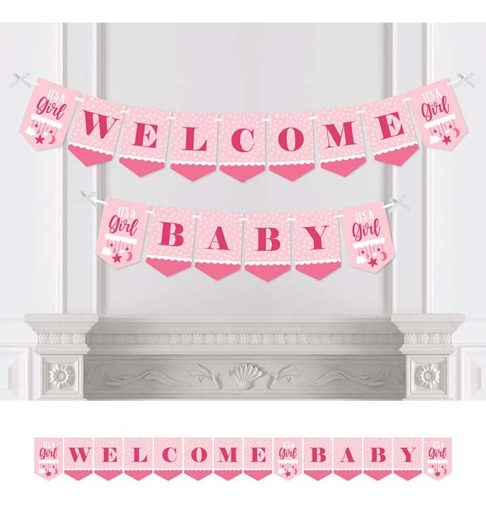 It's A Girl   Pink Baby Shower Bunting Banner   Party Decor   Welcome Baby