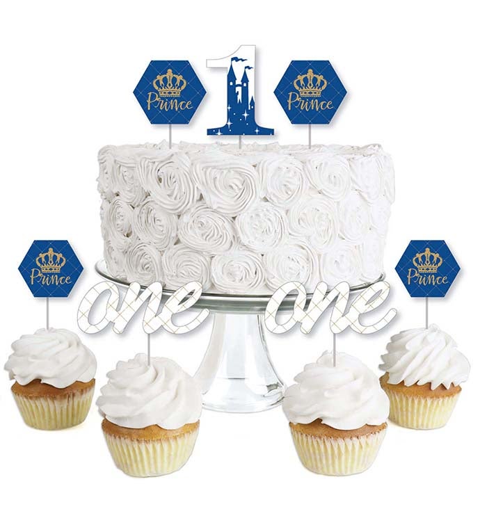 1st Birthday Royal Prince Charming Dessert Cupcake Toppers Treat Picks 24ct