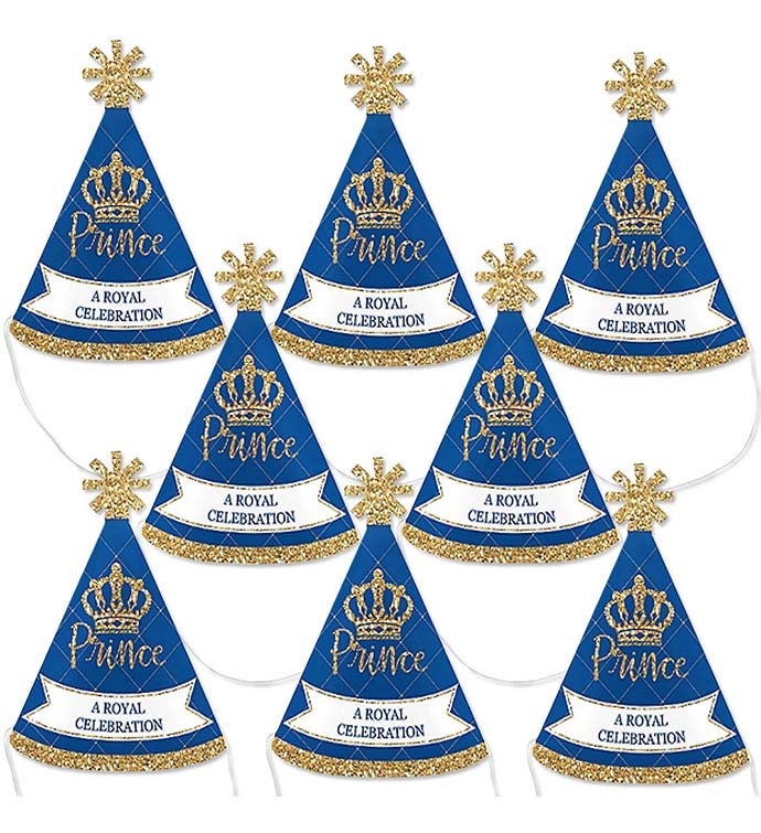 Royal Prince Charming   Mini Cone Party Hats   Small Little Party Hats 8 Ct