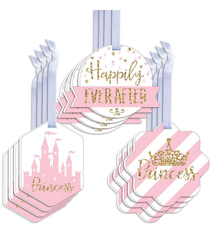 Little Princess Crown   Assorted Hanging Favor Tags Gift Tag Toppers 12 Ct