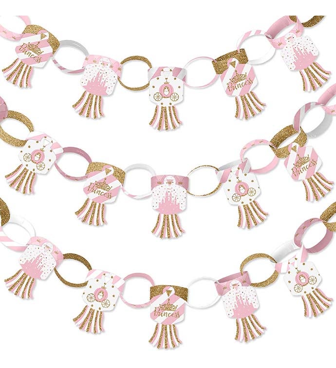 Little Princess Crown 90 Chain Links & 30 Tassels Paper Chains Garland 21ft