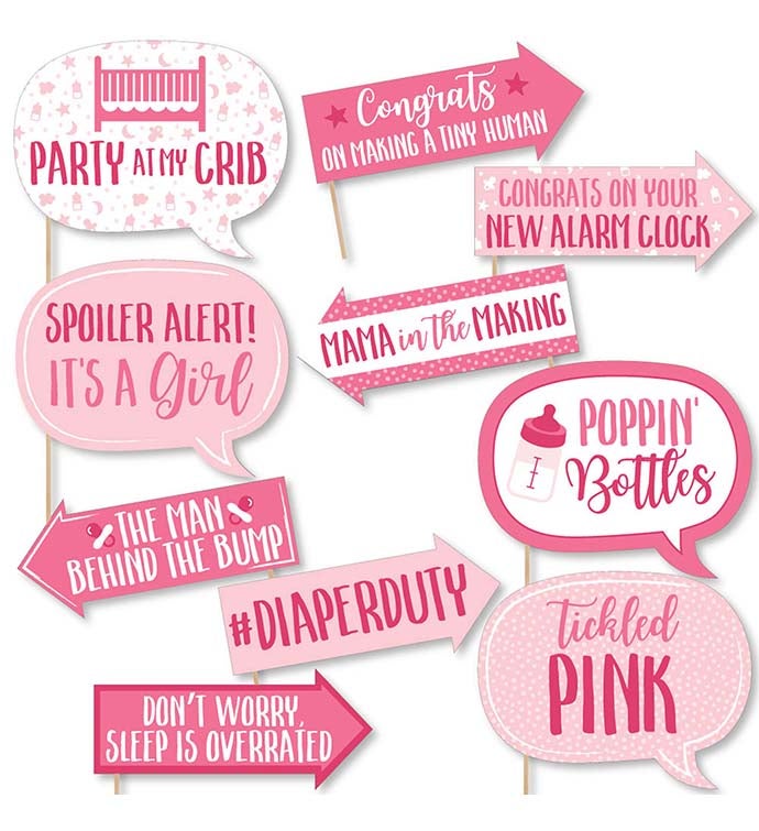 Funny It's A Girl   Pink Baby Shower Photo Booth Props Kit   10 Piece