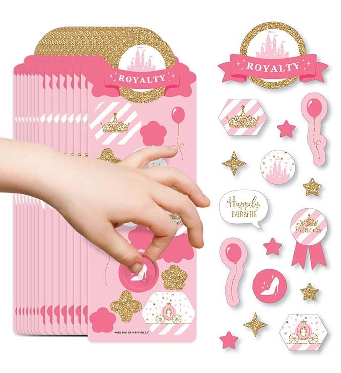 Little Princess Crown   Pink Favor Kids Stickers   16 Sheets 256 Stickers