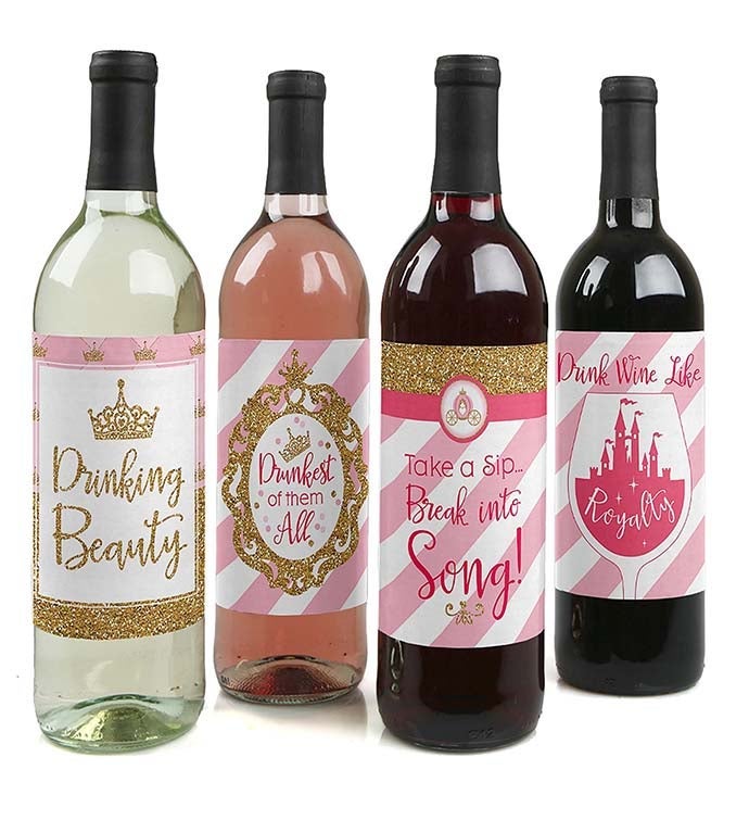 Little Princess Crown   Party Decor   Wine Bottle Label Stickers   4 Ct