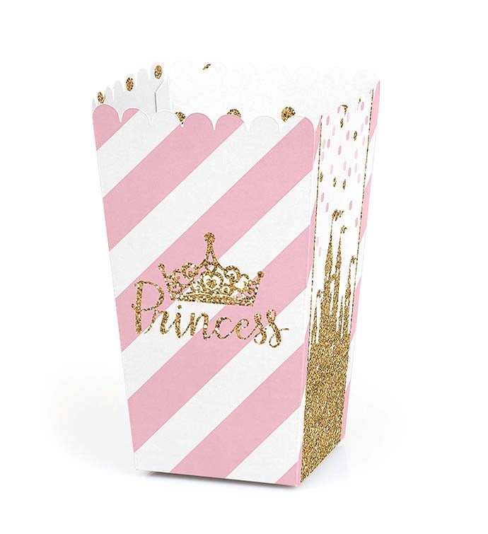 Little Princess Crown Baby Shower Or Party Favor Popcorn Treat Boxes 12 Ct