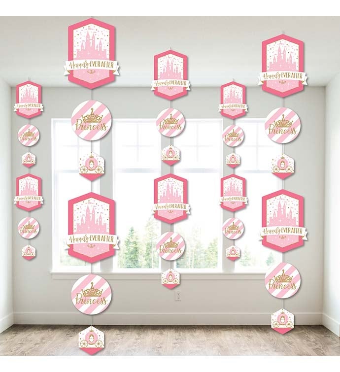 Little Princess Crown   Pink & Gold Party Hanging Vertical Decor   30 Pc