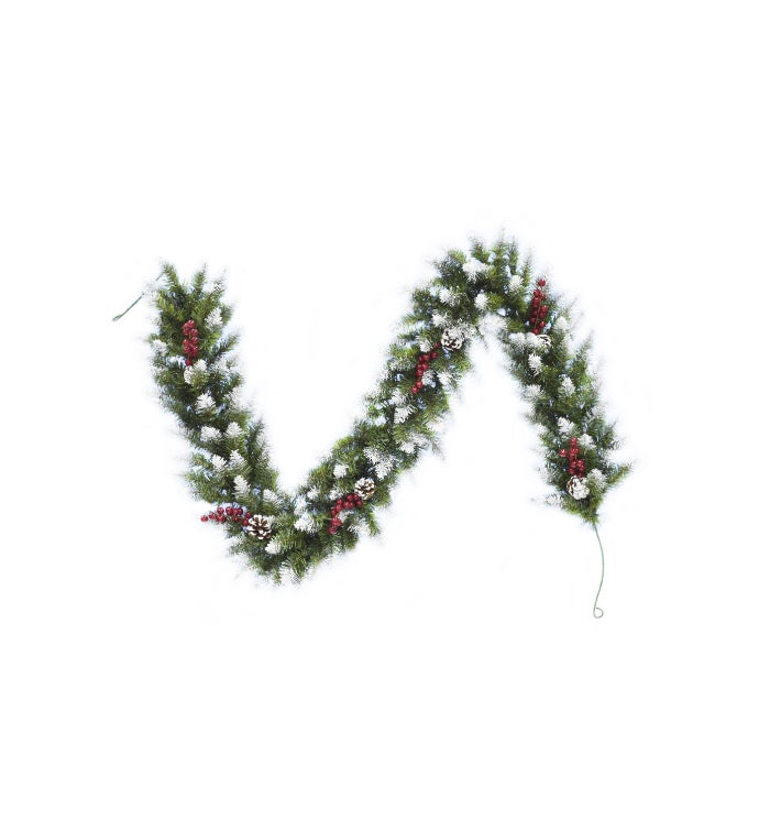 6' Snow Flocked Garland With Pine Cones & Berry Clusters