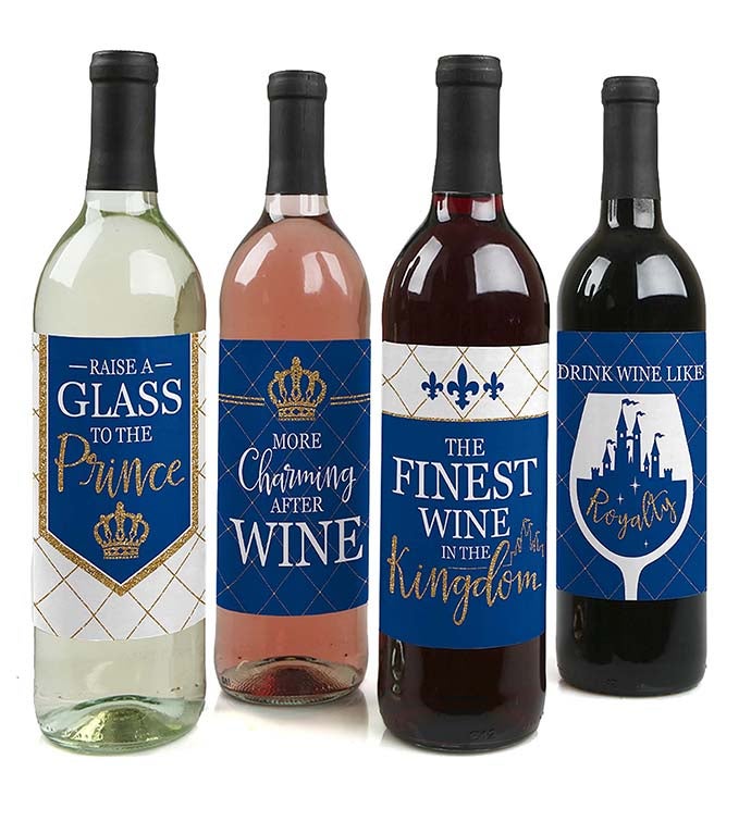 Royal Prince Charming   Party Decor   Wine Bottle Label Stickers   4 Ct